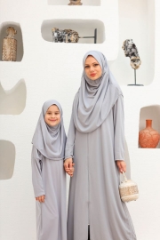 Tek Parça Fermuarlı Anne - Çocuk Kombini Namaz Elbisesi  Gümüş