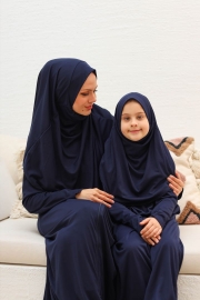 Tek Parça Fermuarlı Anne - Çocuk Kombini Namaz Elbisesi  Lacivert