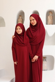 Tek Parça Fermuarlı Anne - Çocuk Kombini Namaz Elbisesi Bordo
