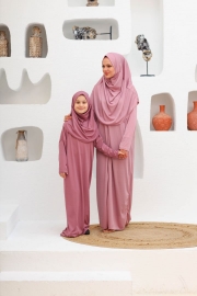 Tek Parça Fermuarlı Anne - Çocuk Kombini Namaz Elbisesi  Gül Kurusu - Koyu Gül Kurusu