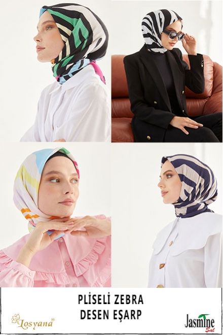 Pliseli Zebra Desen Eşarp