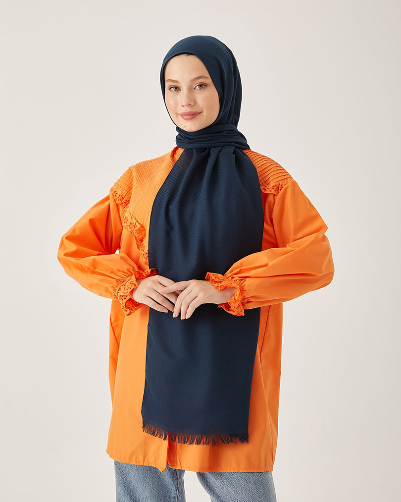 Çizgili İpeksi Pamuk Jakar Şal