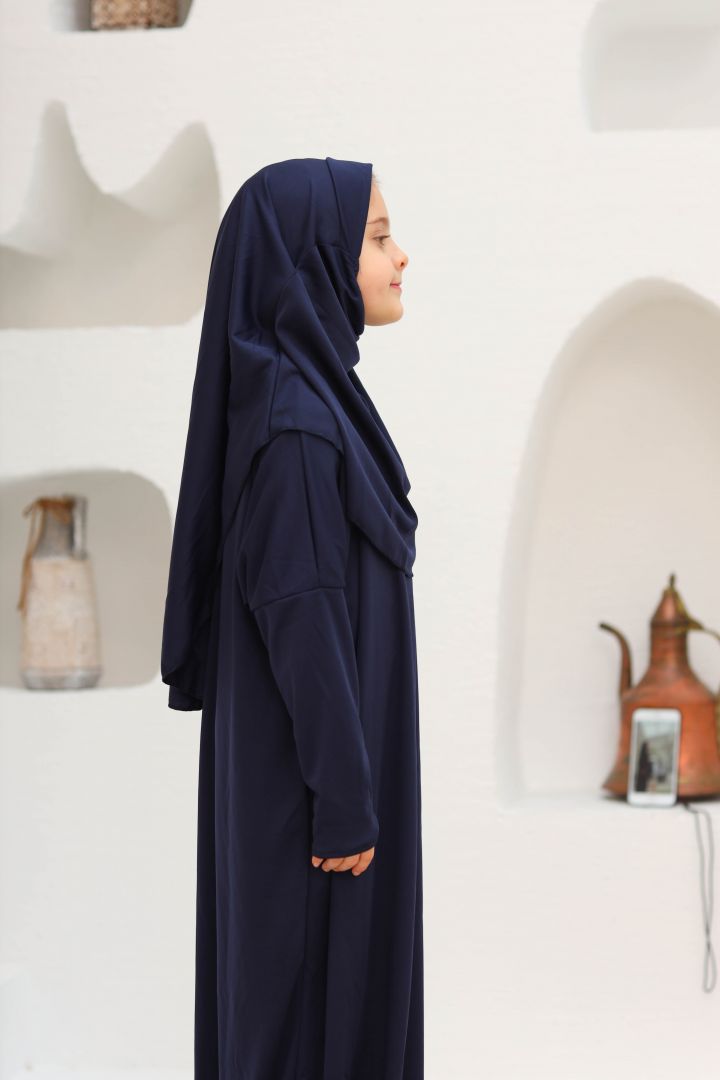 Tek Parça Fermuarlı Çocuk  Namaz Elbisesi Lacivert