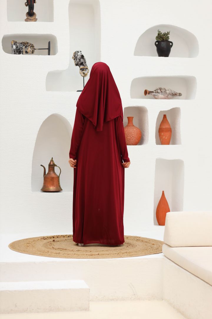 Tek Parça Fermuarlı Namaz Elbisesi Bordo