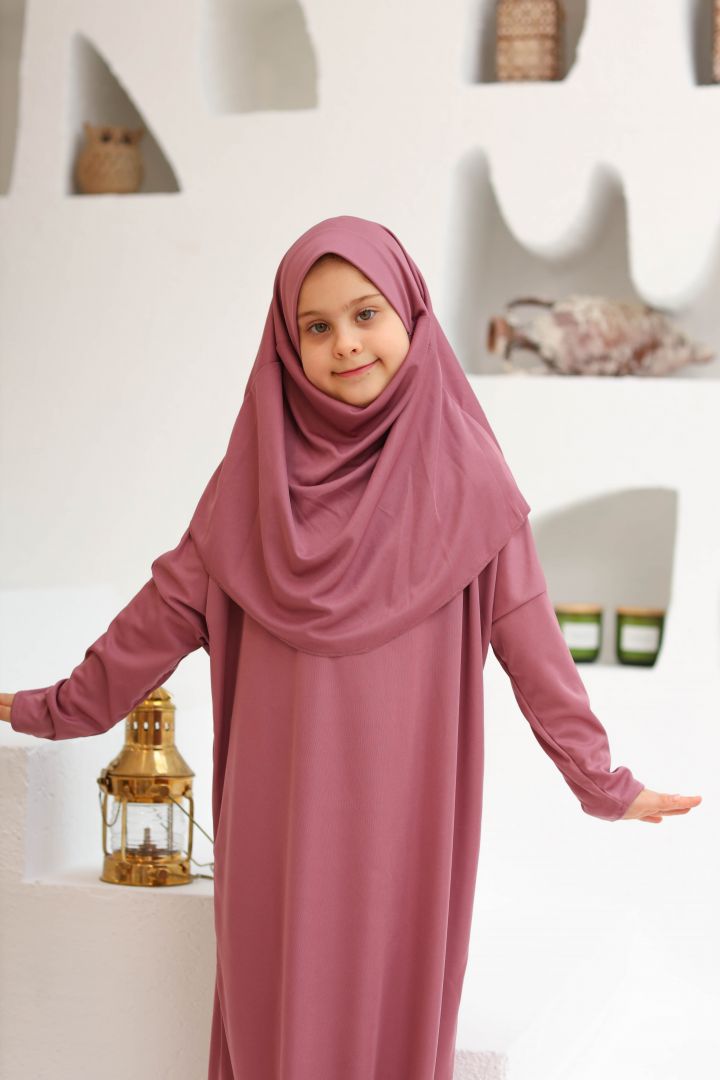 Tek Parça Fermuarlı Çocuk  Namaz Elbisesi Gül Kurusu