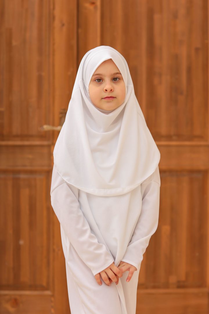 Tek Parça Fermuarlı Çocuk  Namaz Elbisesi Beyaz