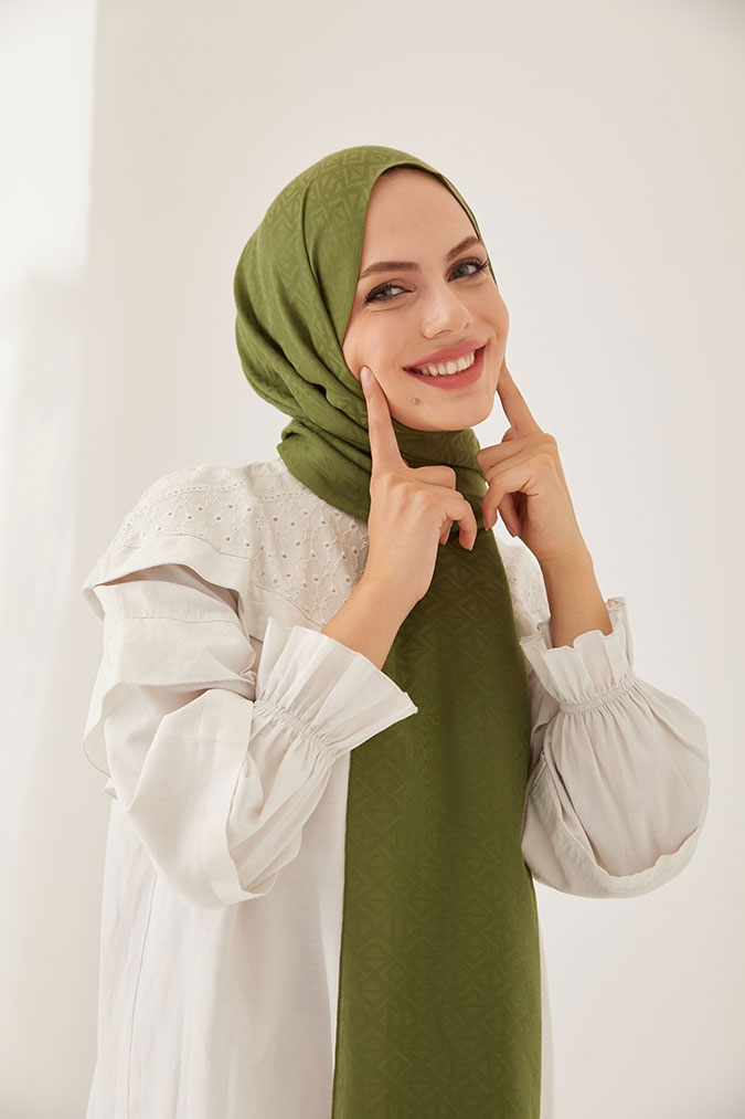 Piramit Desen İpeksi Pamuk Jakar Şal