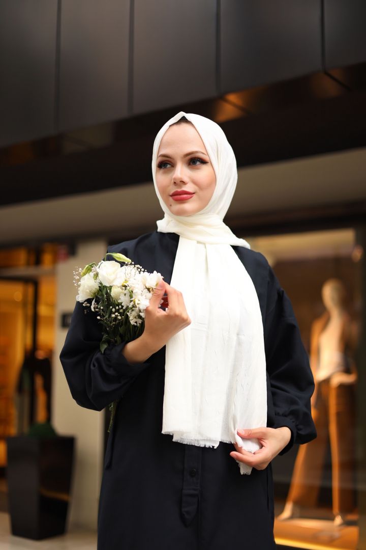 Bambu Kraş Şal Koleksiyonu  Beyaz